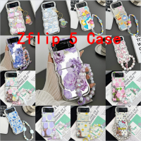 สำหรับ Samsung Galaxy Z Flip 5 ZFlip 4เคสโทรศัพท์พับได้ Z พลิก-3หน้าจอพับได้เคสโทรศัพท์เป็นคู่ป้องกันการตกกรอบหยักสร้อยคอแบบจี้ห้อยดอกไม้