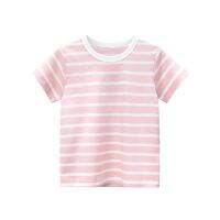 [COD] 27kdis brand childrens summer new girls short-sleeved t-shirt baby clothes simple stripes one generation