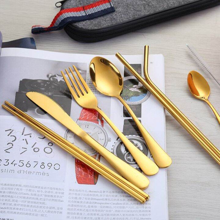 8pcs-dinnerware-set-travel-cutlery-set-reusable-silverware-with-metal-straw-spoon-fork-chopsticks-kitchen-accessory-with-case-flatware-sets