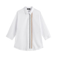 LIH HUA Womens Plus Size Spring Shirt With Elastic Lapel Tie Button With Sequin Casual Top