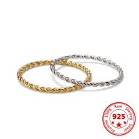 100% Real S925 Sterling Silver Ring Simple Hemp Pattern Gold Plated Circle Fashion Retro Twisted Rings For Women Fine Jewelry