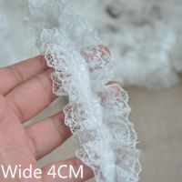 4CM Wide White Black Cotton Pleated Chiffon Lace Folded Farbic Embroidered Ribbon Trim 3d Collar Applique Guipure For DIY Sewing Pipe Fittings Accesso