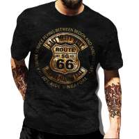 Highway 66เสื้อยืดผู้ชาย,เสื้อยืดโอเวอร์ไซซ์คลาสสิกสำหรับผู้ชายเสื้อยืดแขนสั้นชายแฟชั่นลาย3D ปั่นจักรยานถนน66เส้นทางแฟชั่น