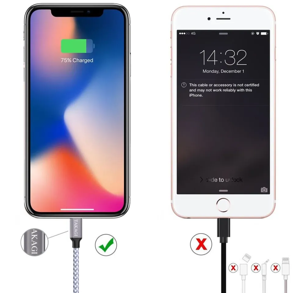 TAKAGI [MFi Certified] iPhone Charger, Lightning Cable 3PACK 6FT Nylon  Braided USB Charging Cable High Speed Transfer Cord Compatible with iPhone