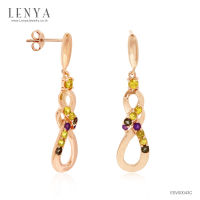 LenYa Jewelry ต่างหูเงินแท้ 925 ชุบทองขาว ประดับพลอย บลูโทแพซ สโมคกี้ควอตซ์ และโครมไดออพไซด์