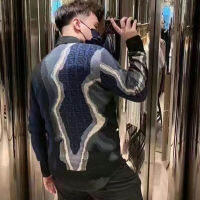 เสื้อกันหนาวลำลองเสื้อสเวตเตอร์ผ้าแจ็คการ์ดสีตัวอักษรหนาของผู้ชาย