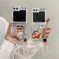 Anime Funny Crayons Shinchans with Lanyard Phone Case for Samsung Galaxy Z Flip 3 Z Flip 4 Z Flip 5 5G PC Hard Back Cover Funda