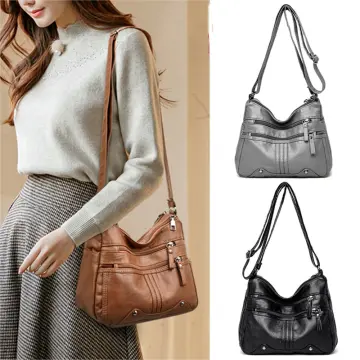 Genuine Leather 3 Compartments Ladies Handbag - Black –  WholesaleLeatherSupplier.com