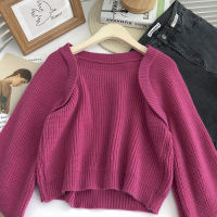 OCEANLOVE Puff Sleeve Women Sweaters Solid Square Neck Vintage Korean Fashion Pull Femme Short All Match Sueters Autumn Winter