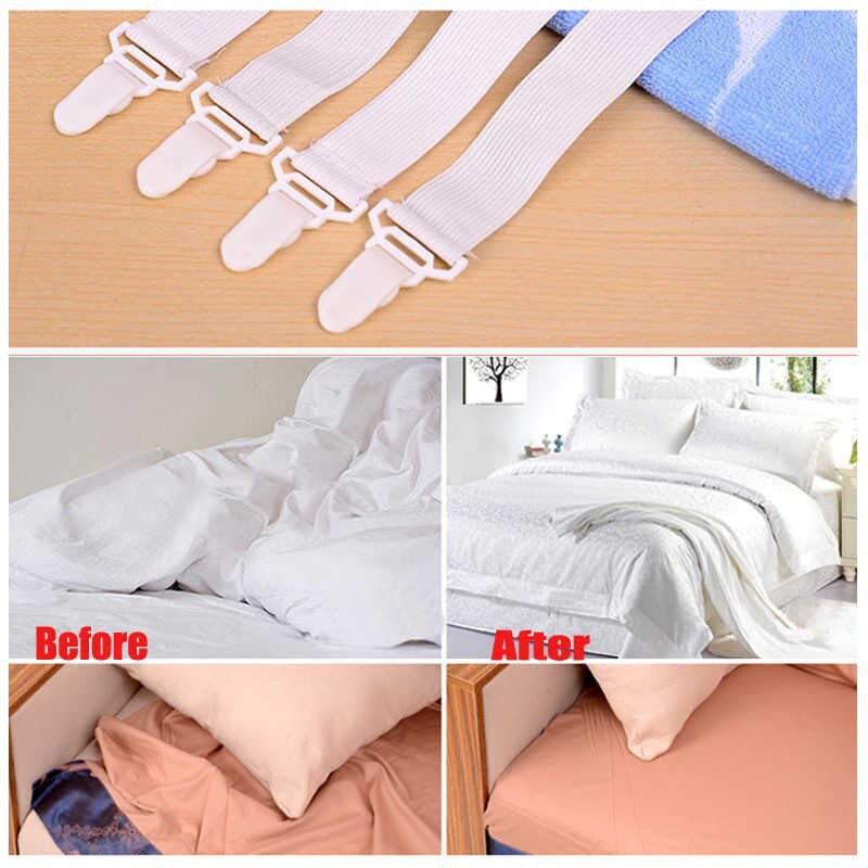 4Pcs Elastic Strap Lock Grippers Bed Sheet Fasteners Tarp Clip Mattress Holders 