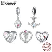 Bamoer 925 Sterling Silver Titanic Series Love Shape Beads Ship Anchor Charms for Women Bracelet Bangle DIY Valentines Day Gift