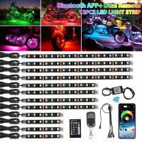 12ชิ้น RGB บลูทูธรถจักรยานยนต์ไฟ LED สำเนียงบริษัทโกลว์นีออนแถบ APP ชุดควบคุม12โวลต์โคมไฟตกแต่งแถบ