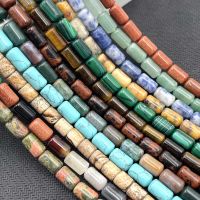 ₪¤ Natural Stone Cylinder Turquoises Agates Jades Tiger Eye Spacer Loose Beads For Jewelry Making DIY Bracelet Necklace Accessories