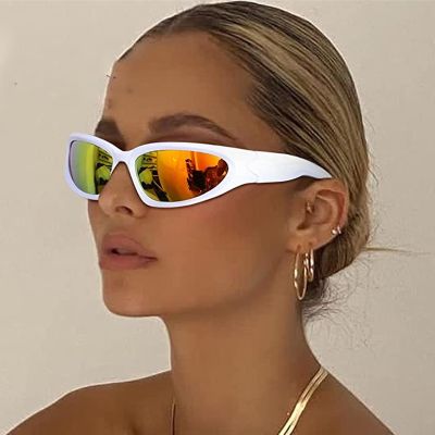 Cool Popular Hip Hop Mirror Sunglasses Women 2022 Vintage Fashion White Frame Steampunk Sports Sun Glasses For Men Gothic Y2K