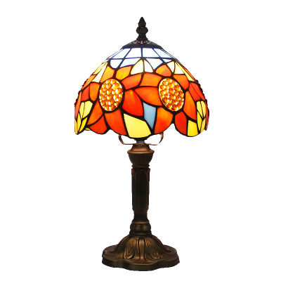 Tiffany Mediterranean Restaurant Bar Cafe LED Vintage Desk Lamp Bedside Colorful Glass Ho Table Lamps Bedroom Night Light