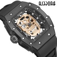 Cross-border hot style domineering BAOGELA watch 304 stainless steel barrel hollow-out skeleton movement watches silica gel --238811Hot selling mens watches✲™♂