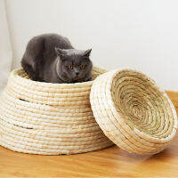 Straw ided Bed Puppy Kennel Cat Nest Kitten Scratching Sleeping Mat s House Cats Grinding Claw Cushion Pad