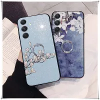 เคสหลัง A24เคสมือถือ Samsung ลายดอกแมกโนเลียและแหวนที่วางแบบโลหะกลิตเตอร์ TPU นุ่มแวววาวของ A24กาแล็กซี่สำหรับเคสใส่โทรศัพท์