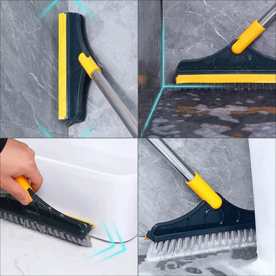 Long Handle Stainless Steel Floor Brush Hard Bristle Bathroom Squeegee  Clean Tile Toilet No Dead Corner Cleaning Brush