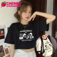 พร้อมส่ง เสื้อยืดหลวมครอปสั้นผ้ามันเงาเล็กน้อย ผ้านิ่ม