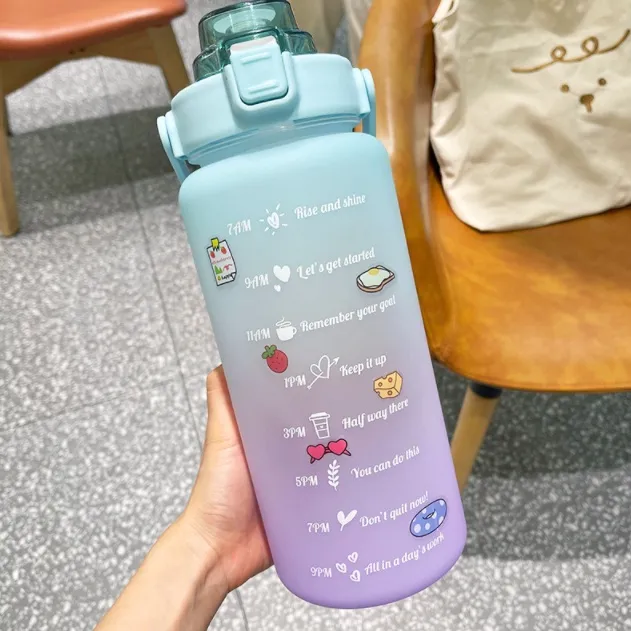 2L PASTEL Motivational Water Bottle with Time Marker & Straw-BPA Free ...