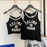 Original CE Home Embroidered Letter Camisole Womens Loose Slim Casual Hot Girl Slim Short Top Niche Black