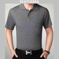 SEATUEMA เสื้อยืดลายสำหรับผู้ชายแขนสั้นลำลองหลวม Lapel Top ชายวัยกลางคนและผู้สูงอายุเสื้อโปโลฤดูร้อน