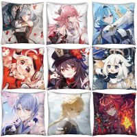 Genshin Impact Sofa Cushion Cover 45*45 Decoration Pillowcase For Living Room Sofa Anime 2-Side Print Pillow Covers Decorative