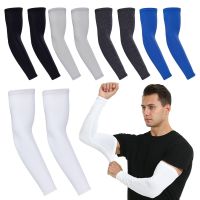 1pair Men Cooling Arm Sleeves Cover Sports UV Sun Protection Outdoor Fishing Cycling Sleeves With Anti Slip Silicone Strip Sleeves