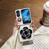 DDONG เคสกระจก Camellia สร้อยข้อมือสำหรับออปโป้ไฟนด์ N2พลิก Findn2ค้นหาเคสแบบพับปิดได้ N2น่ารักสายคล้องแบบคาดตัวเกาหลี3D ลูกปัดโบว์