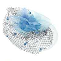 สตรี Fascinator หมวกตาข่าย Veil Feather คลิปผมเจ้าสาวงานแต่งงาน Headpice Quatrefoil ดอกไม้ Hairpin ลูกปัดสีทึบค็อกเทล