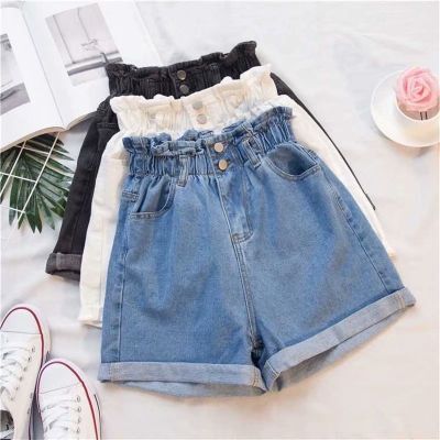 Summer Black Womens Denim Shorts Large Size Harem Ruffle White High Waisted Shorts Elastic Waist Jeans for Women