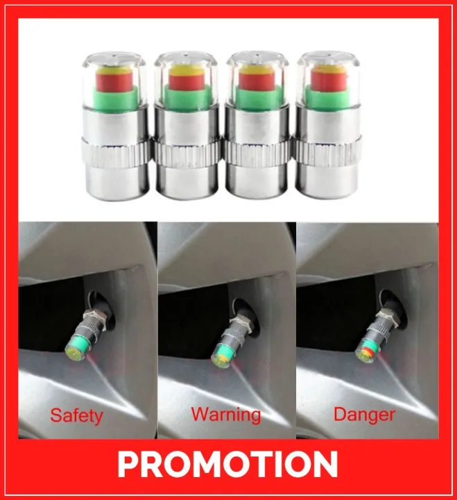 Car Tyre Pressure Monitor Valve Cap with Indicator (Total 4 pcs) Lazada