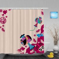 【CW】∋  Card Pattern Shower Curtain Polyester Fabric With Hooks