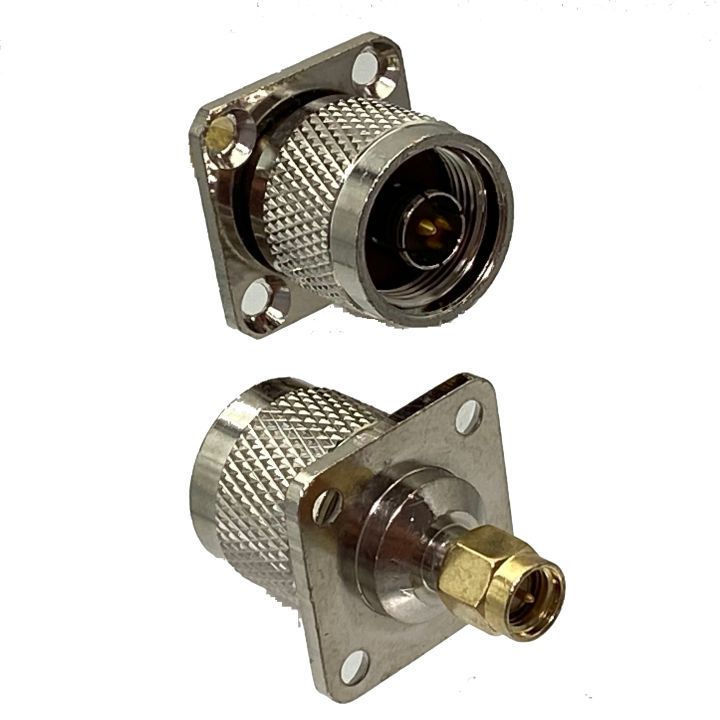 1pcs Connector Adapter N Male Plug to SMA Male 4-Holes Flange Wire Terminal RF Coaxial Converter Electrical Connectors