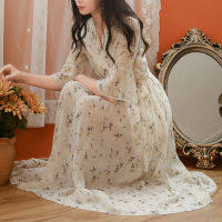 Floral Dress WomenS Summer 2023 New Spring Small Fresh Gentle Super Fairy V-Neck Waist Sweet Chiffon Dress