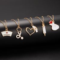 hot【DT】▬✼  Fashion Cap Doctor Necklaces Stethoscope Syringe Pendant Hospital Jewelry Graduation Gifts