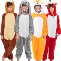 Boys Fox Lion Unicorn Oneises ชุดนอนเด็ก Kigurumi สำหรับวัยรุ่นหญิงชุดนอนสัตว์เด็กการ์ตูน Overllas Jumpsuit