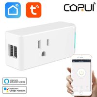 CoRui 10A Tuya WiFi Smart Wall Socket with 2 USB port Smart Timing function remote control Plug work with Alexa and Google Home Ratchets Sockets