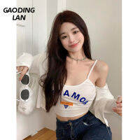 Gaodinglan Streetwear พิมพ์ผู้หญิงถัง Slim Fit เซ็กซี่ด้านล่างเสื้อแขนกุดสลิงสั้น Outwear Backless Camis