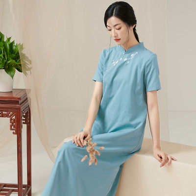 ชิง Shuzhai สไตล์จีนยืนปกชุดสไตล์จีนย้อนยุคหลวมวรรณกรรมและศิลปะที่ดีขึ้น Cheongsam เสื้อผ้าชาอารมณ์เสื้อผ้าสตรี