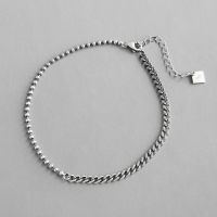 S925 Sterling Silver INS Anklet Retro Distressed Geometric Bead Chain Female Anklet Personality Silver Foot Ornament