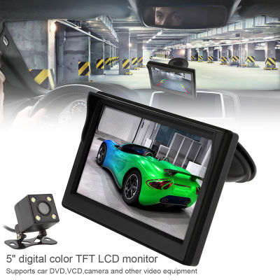 5นิ้วจอ LCD รถยนต์หน้าจอ16:9 2ทางอินพุตวิดีโอ + 170องศามุมกว้างเลนส์ Kamera Spion