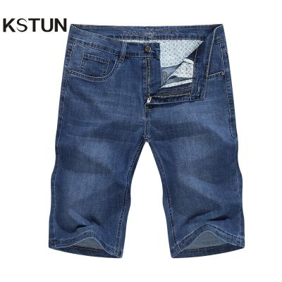 Summer Denim Shorts For Men Jeans Straight Cut Business Casual Ultrathin Stretch Fashion Pockets Mens Cropped Pants Cowboys