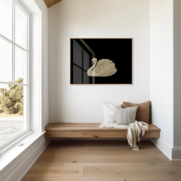 สีดำสีขาวโบราณ-swan-สีน้ำภาพวาดผ้าใบโปสเตอร์และพิมพ์-minimalist-vintage-wall-art-รูปภาพสำหรับตกแต่งห้องนั่งเล่น