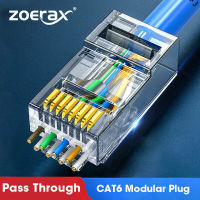 ZoeRax CAT6a Cat6 CAT5e ผ่านปลั๊กแบบโมดูลาร์ RJ45ที่เชื่อมต่อเครือข่าย Utp/stp 1.1/1.2Mm ปลายรูสำหรับสายเคเบิลอีเทอร์เน็ต