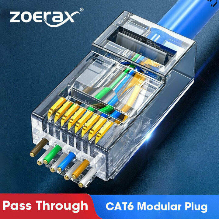 ZoeRax CAT6a Cat6 CAT5e Pass Through RJ45 Modular Plug Network