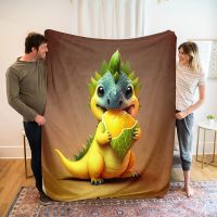 New Style Dinosaur Eat Fruit Flannel Throw Blanket Cartoon Dinosaur Pattern Blanket for Sofa Couch Car Spring Autumn Kids Gift Lightweight