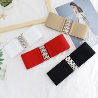 New Waistband HOT Womens Waistbands Elastic Wide Belt Round Buckle Cummerbund Female Black Strap White Dress Decoration Gifts Belts