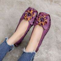 HOT★2022 Women S Noble สีม่วงรองเท้าแตะ Geunine หนัง Vintage Flats ผู้หญิงออกแบบแบนรองเท้าผู้หญิงเย็บรองเท้าผ้าใบ Oxford